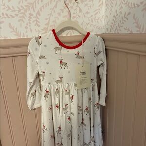 Kyte BABY White Holiday Dress with Red Reindeer Accents